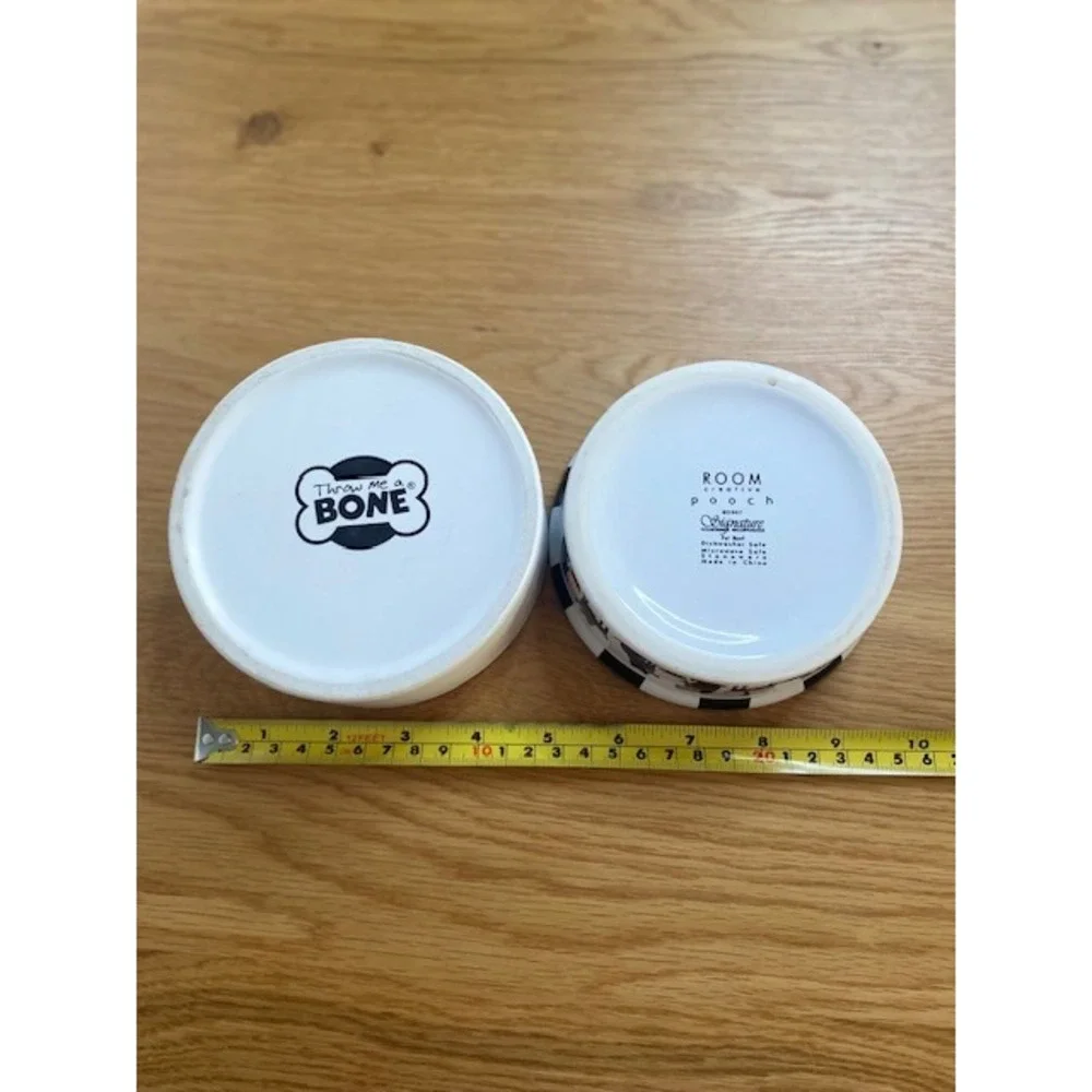 Throw Me A Bone Room Creative Pooch Dog Bowls Small White Good Ceramic Set 2pc